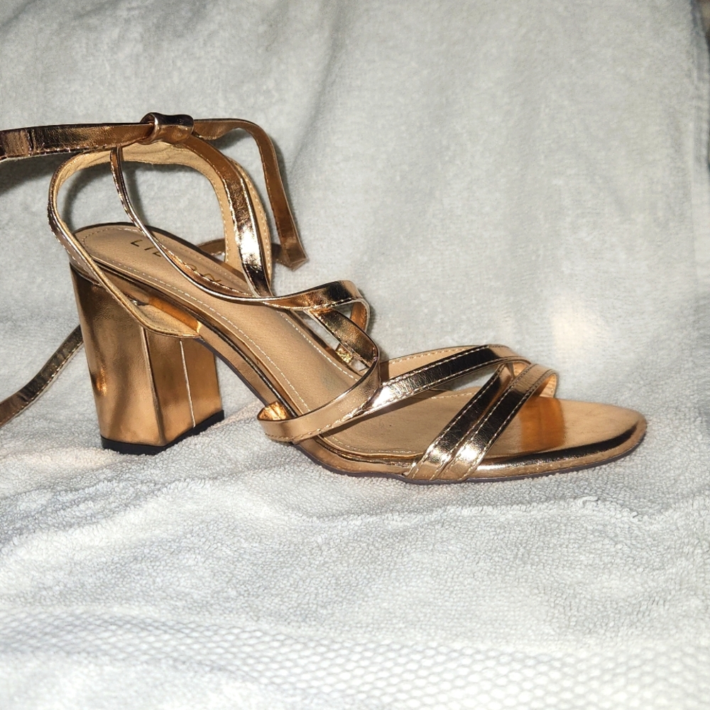 Chunky strappy heels- rose gold